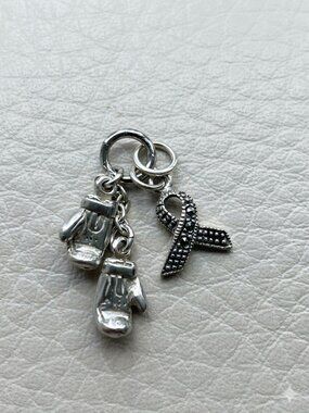 Vintage Sterling Silver "Fighter" Pendant Necklace – Boxing Gloves & Marcasite R